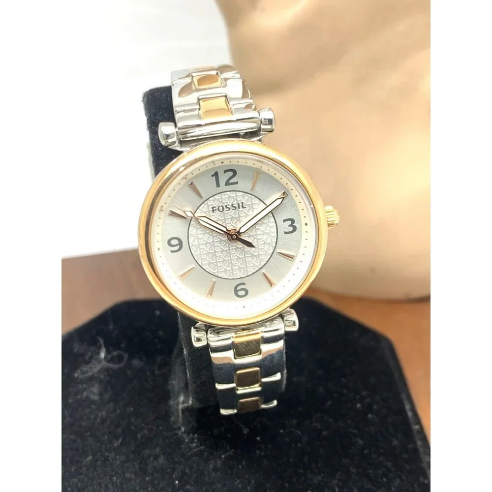 Fossil Women's Watch ES5201 Quartz Two Tone Silver Rose Gold Steel 28mm